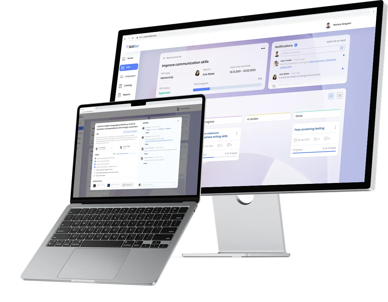 Personal development platform on a laptop and desktop monitor